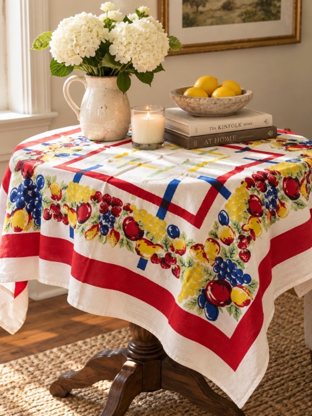 Vintage Table Cloth Fruit Theme 41" x 45" Linen Feel No Tags Retro MCM